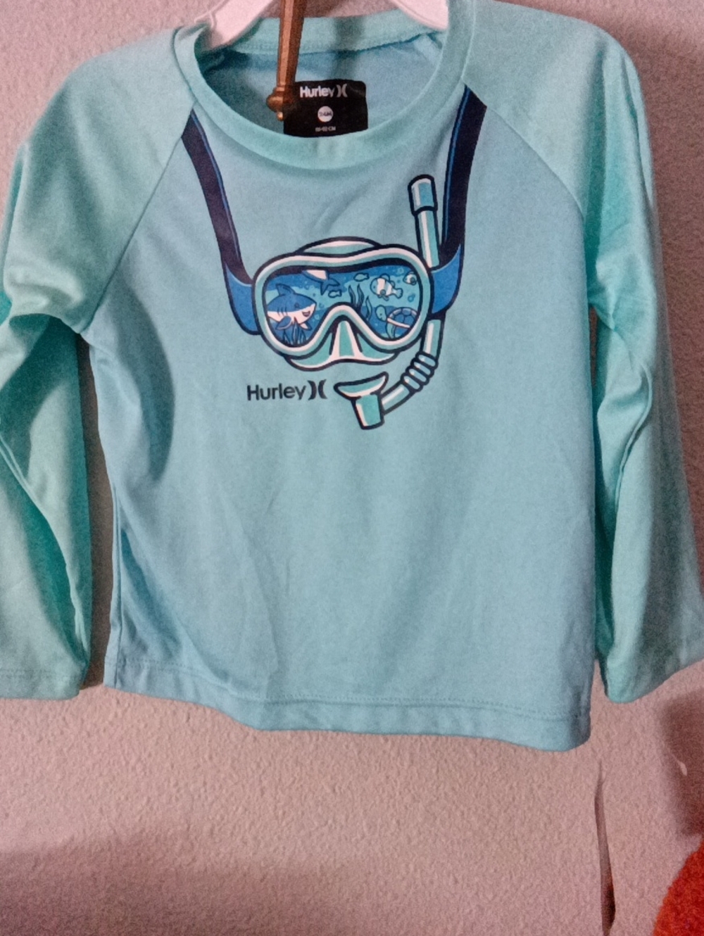 Hurley Kids Light Teal Rash Guard with Snorkel Graphic